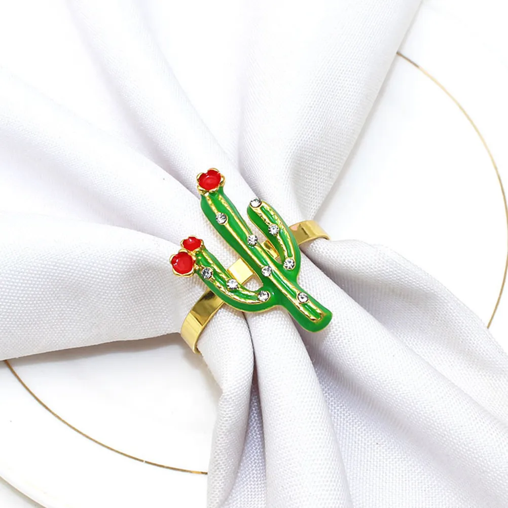 6Pcs Exquisite Pineapple and Cactus Napkin Ring Set Table Napkin Holder for Parties Dinners Banquets Picnics Holiday Table