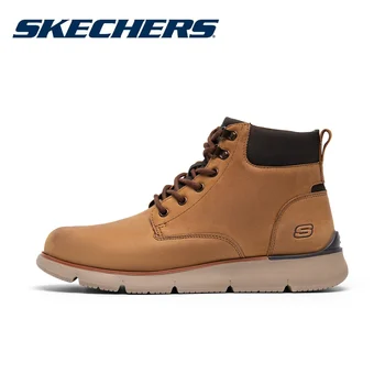 Skechers Men Boots Leather Outdoor Sports Hiking Shoes Men's High Top Anti-slip Wear-resistant Thick-soled Street Work Shoes 1