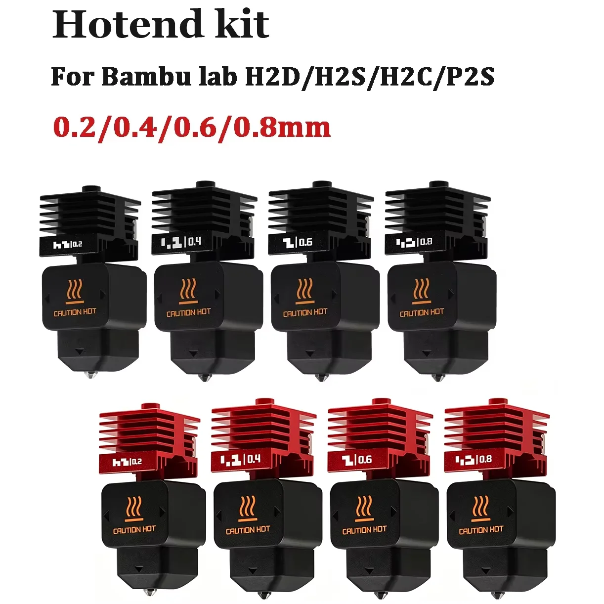 

New High Quality P2S H2D H2S H2C Hotend Kit with 0.2 0.4 0.6 0.8mm Hardened steel Nozzle Replace Hotend Kit For Bambu A1/A1mini.