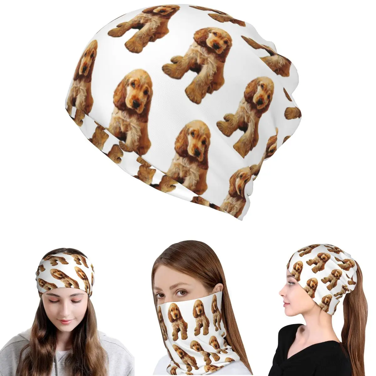 

Gold Cocker Spaniel Puppy Dog Bandana Neck Gaiter Mask Scarf Multi-use Headwear Beanies Hat for Men Women Adult Winter