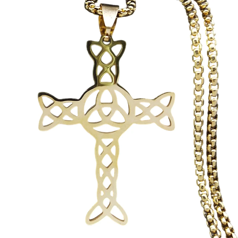 

Premium European American Style Geometric Pattern Cross Pendant Necklace Stainless Steel Stylish Fashion Jewelry Accessory