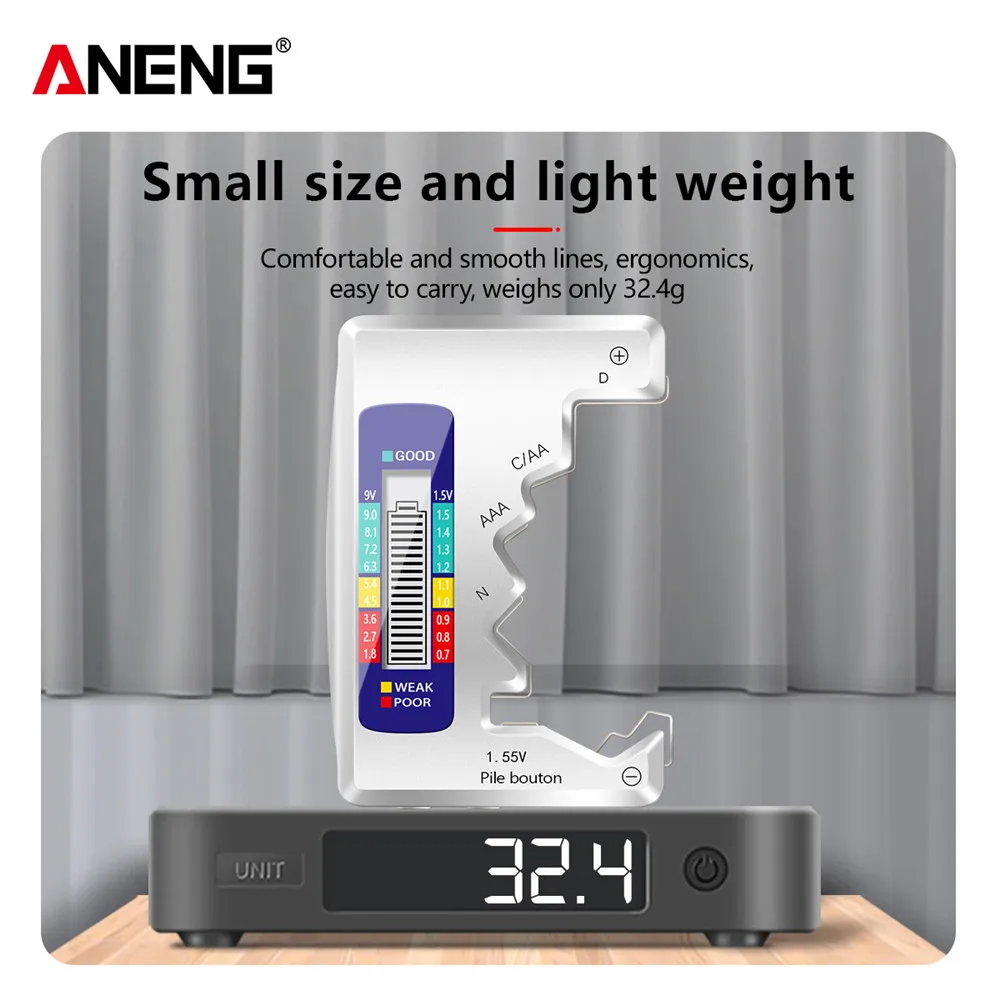 ANENG LCD Display C  AA AAA D N 9V 1.55V Universal Button Cell Battery Tester Volt Capacity Check Detector Capacitance Tool
