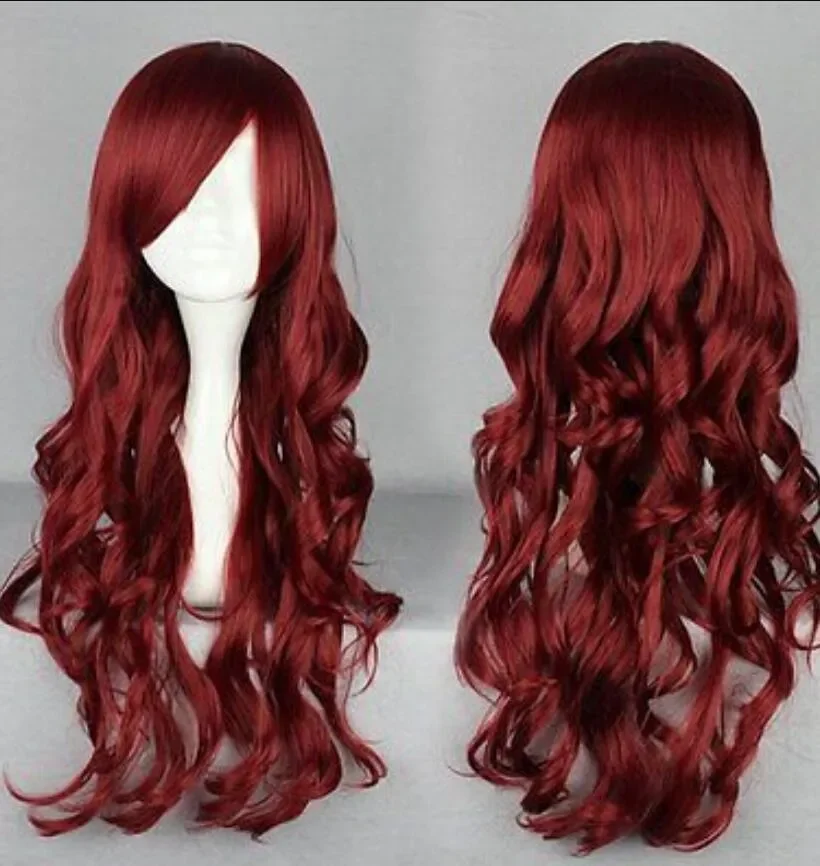 70cm Long Curly Red Wine Women Charming Cosplay Hair Wig