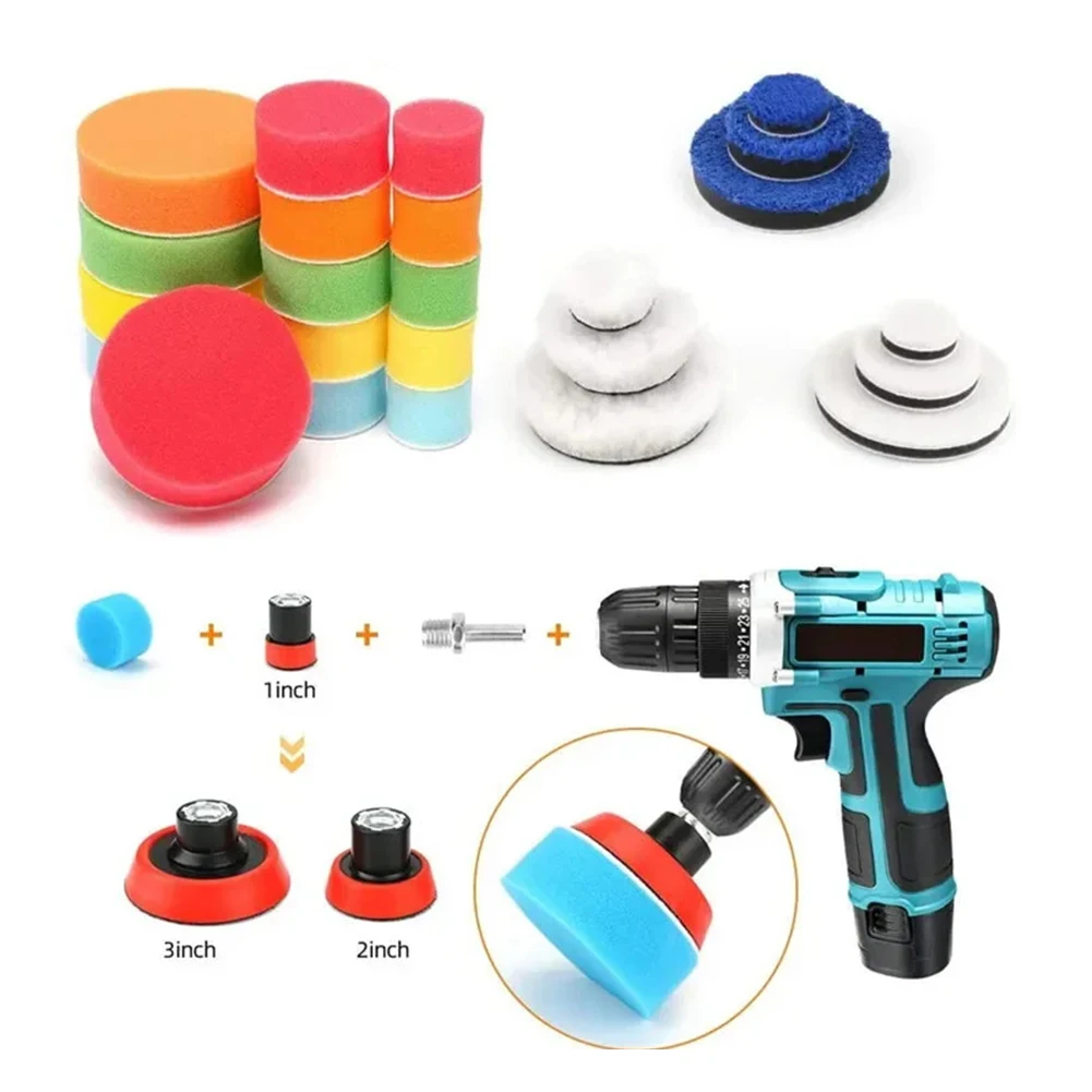 Foam Buffing Set Drill Polisher Pad Microfiber Cloth Backing Sponge Foam Construction Polishing As Shown In The Picture