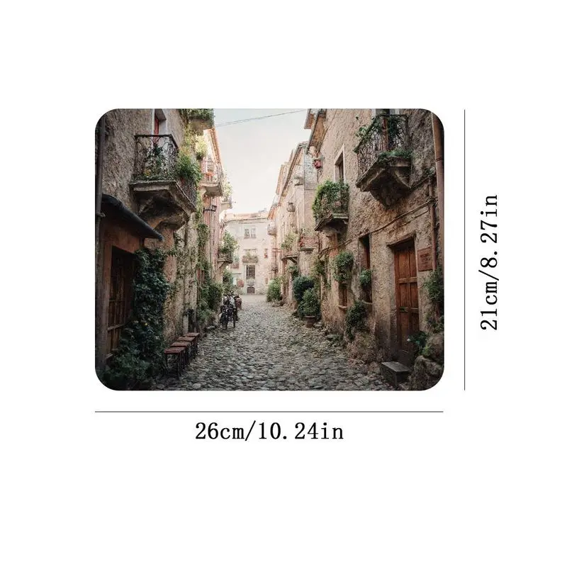 Винтажный коврик для мыши Cobblestone Street, нескользящее основание, идеально подходит для игр и домашнего офиса, 26 см x 21 см