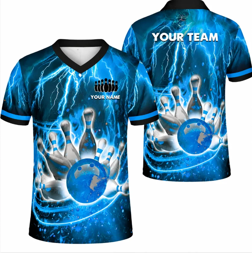 Unisex Bowling Jersey V Neck 3D Print Short Sleeve Sports Shirt Orange White Bowling League Team Tee for Men Women Streetwear