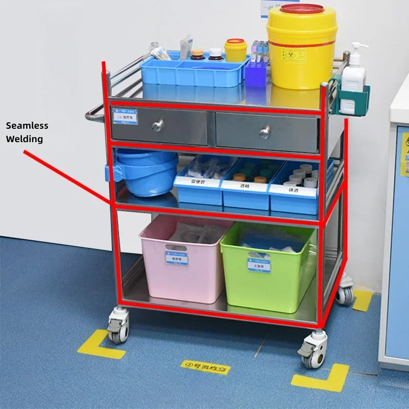 Stainless Steel Multifunctional Medical Trolley Mobile Laboratory Utility Cart for Hospital Clinical Laboratory