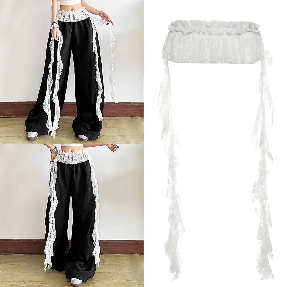 

Кружевная мини-юбка с вышитым цветком, нерегулярная уличная одежда Y2K, юбка с оборками на шнуровке, прозрачные юбки с высокой талией и рюшами