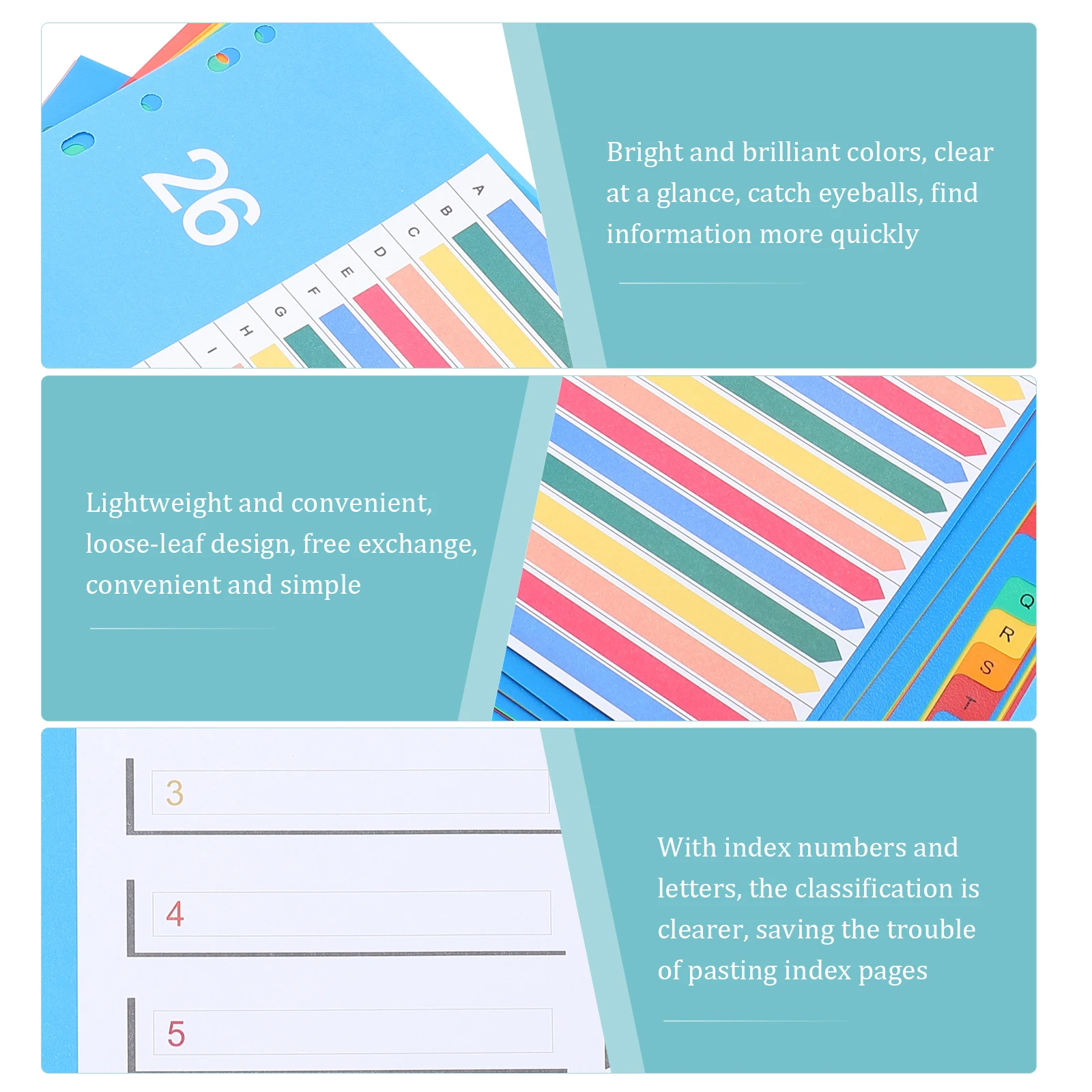 38Pcs File Folder Separators Colored Loose Leaf Plastic Index Divider Pages for Notes Classification and Organization