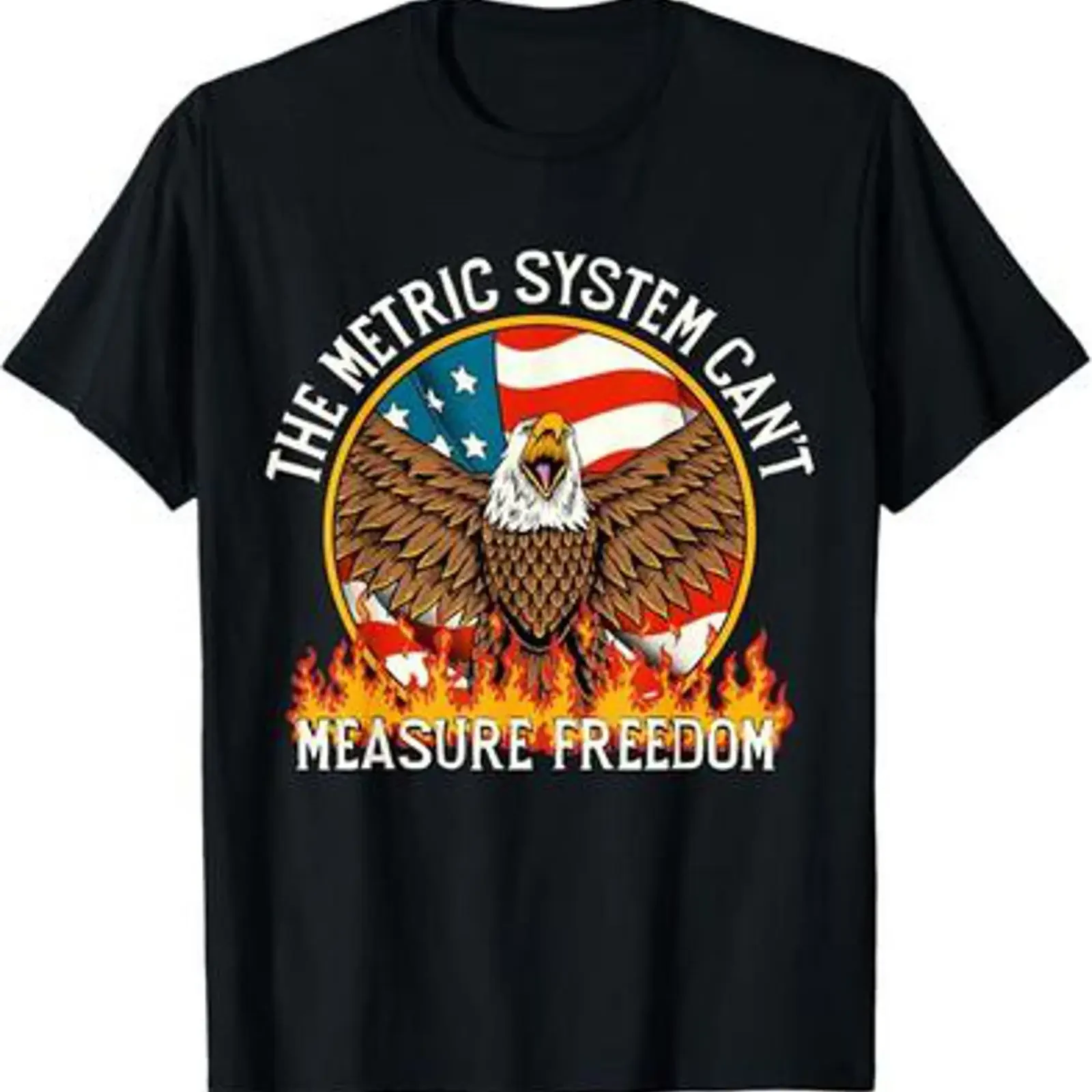 The Metric System Can't Measure Freedom Eagle USA Flag Meme T Shirt vintage Washed Unisex Versatile Comfortable Slightly homme