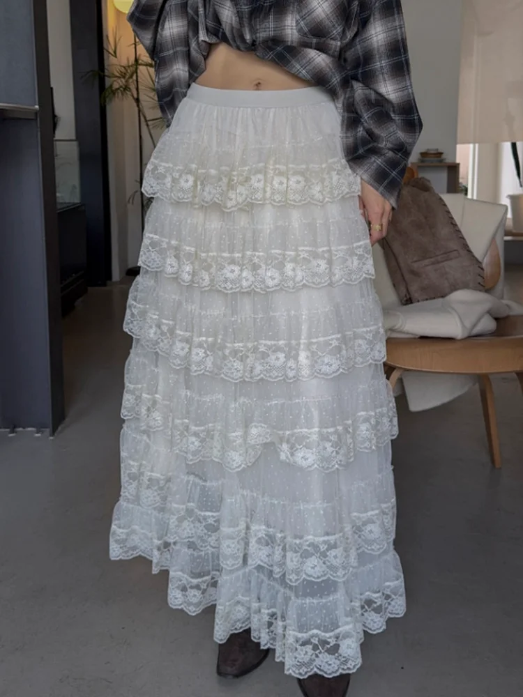 

Ele кружевная тюлевая юбка-тортик женская свободная эластичная талия для похудения универсальная милая большая распашная длинная юбка Ci Commute