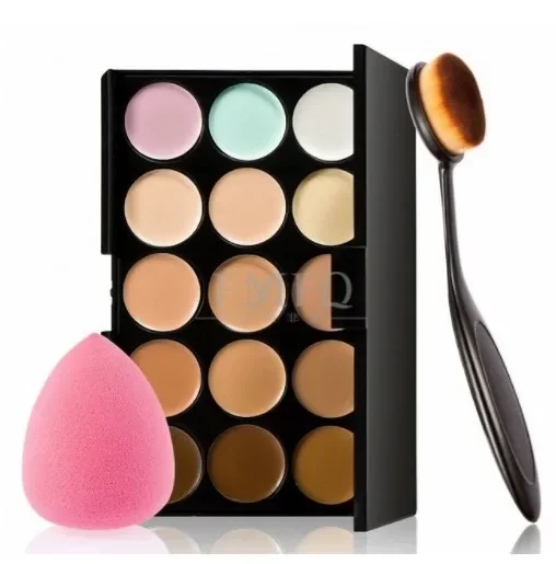 15 Kleur Contouren Contouren Make-Up Kit Borstel + Water Puff Super Combinatie Make-Up Set Pro Palet Borstel Sponzen Puff