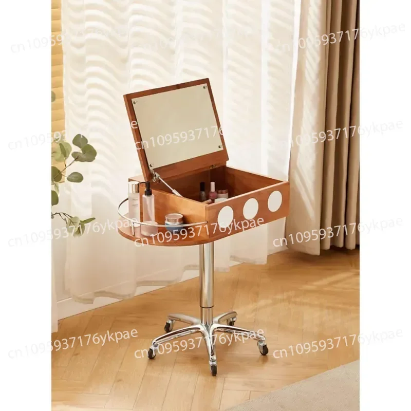 Multifunctional Lifting Medieval Dressing Table with Mirror Solid Wood Storage Table Removable Bedside Table