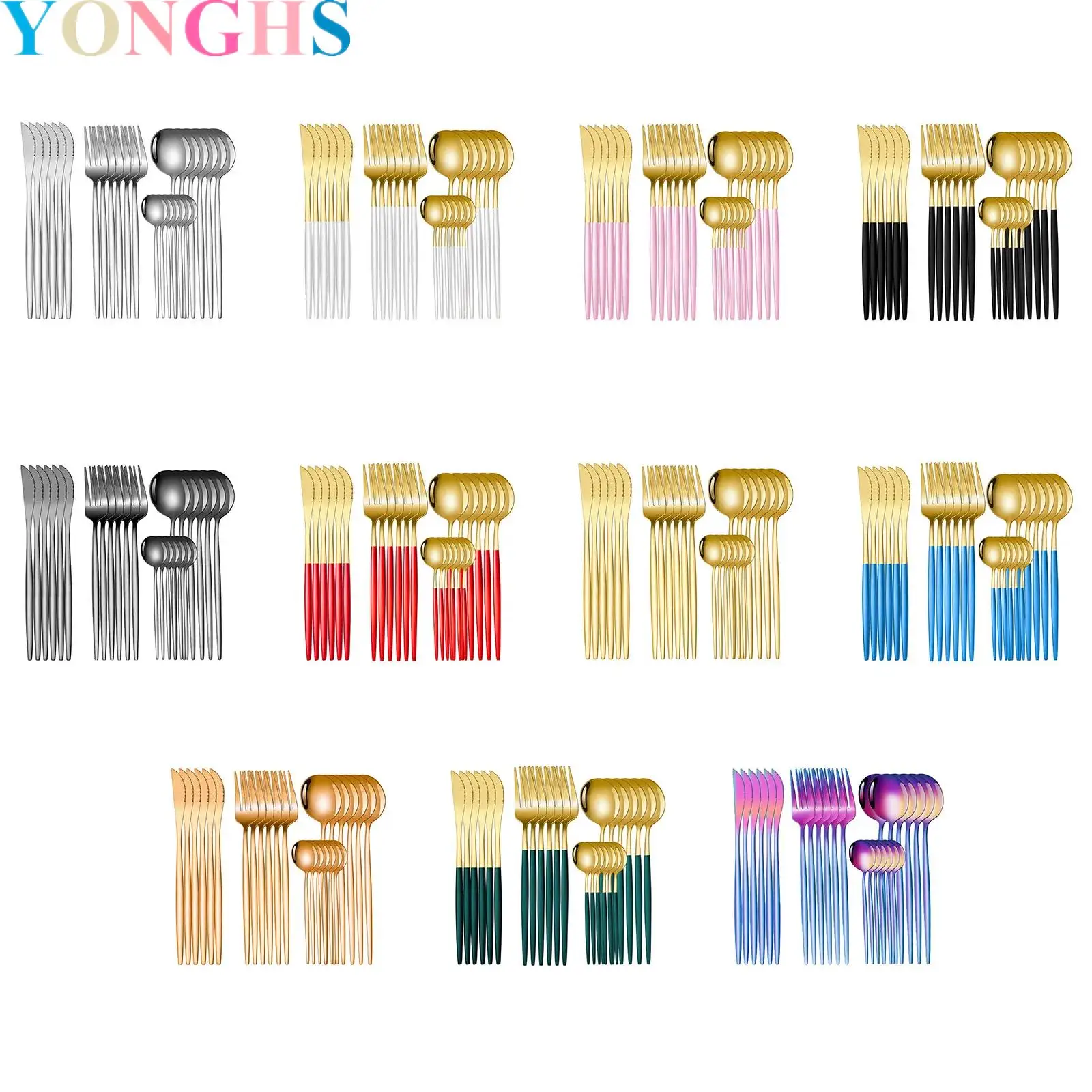 

24-Piece Steel Stainless Creative Minimalist Knife Fork Spoon And Coffee Spoon Tableware Set for Home Restaurant Dinner Party