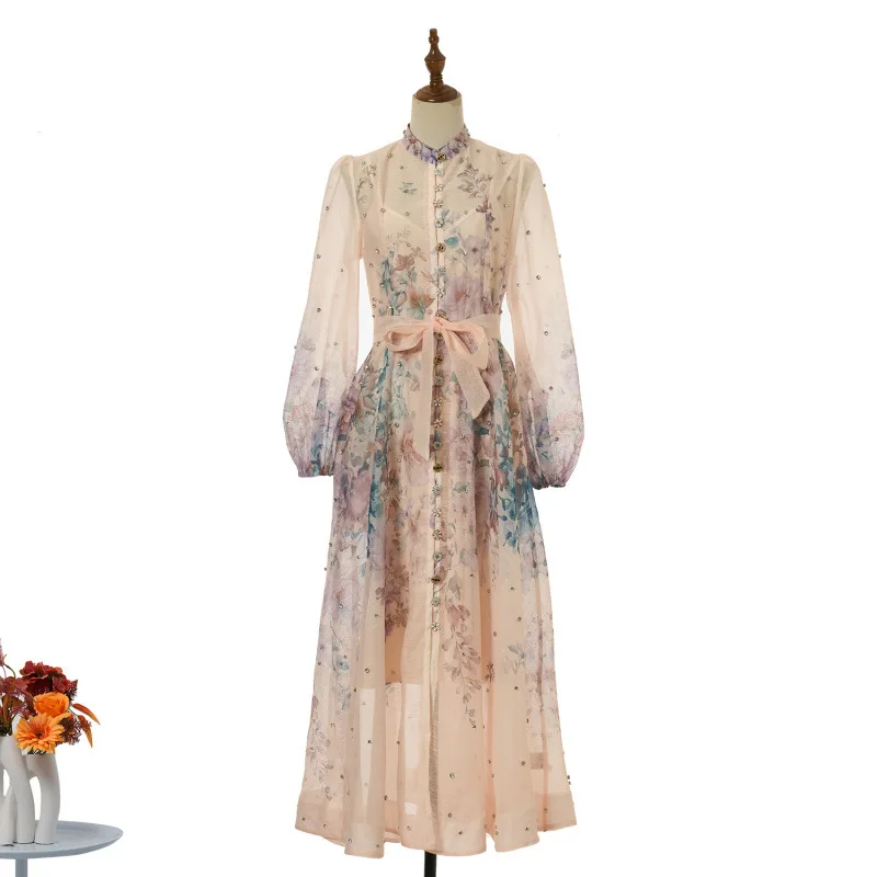 

Street Sle с высокой талией Long Sve Diamond Print Maxi Dr Комплект из 2 предметов Женское повседневное модное платье с высокой талией