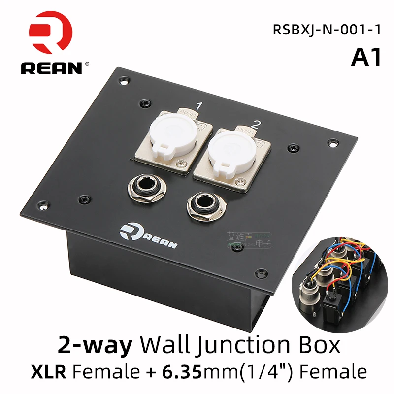 

REAN Wall Stage Recording Studio Audio Junction Box 2 Channels XLR to 6.35 mm / XLR for Microphone Mixer Speaker Phantom Power