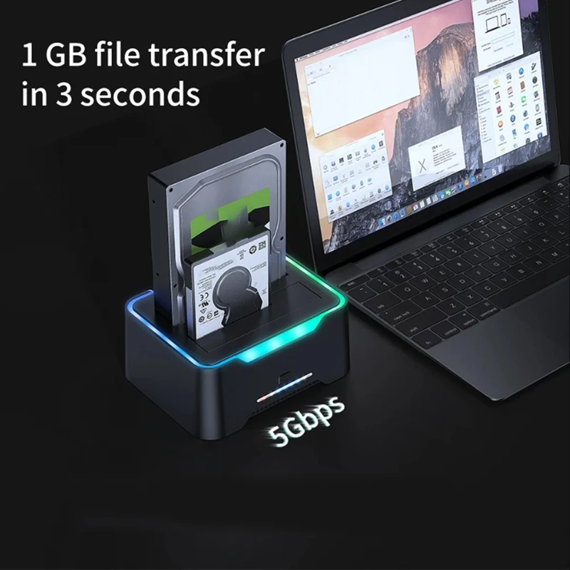 2.5/3.5 Serial Port Dual-Disk Hard Drive Base USB3.0 Multi-Function Offline Copy Mobile Hard Drive Box Base Easy Install EU-Plug