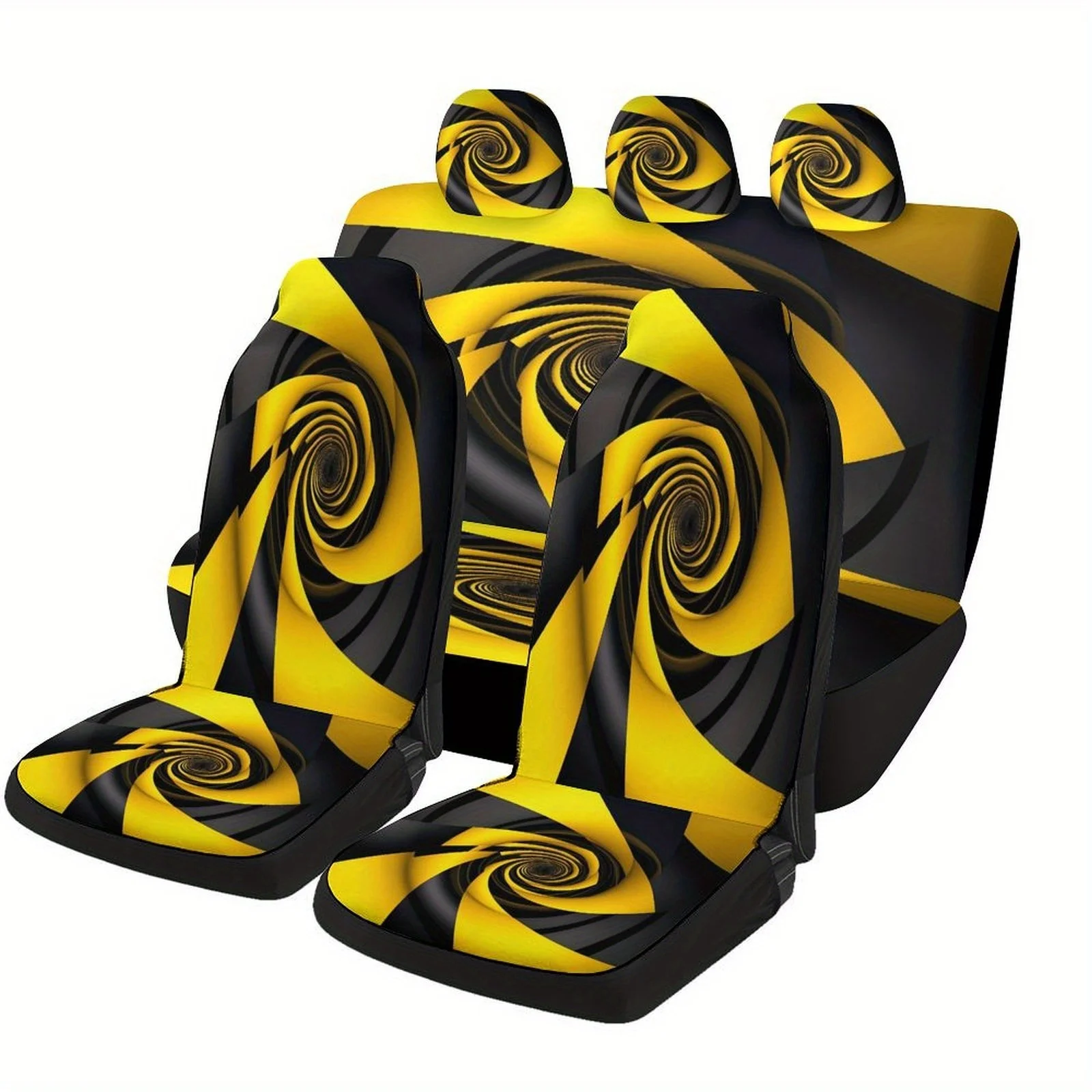 Yellow And Black Spiral Themed Car Seat Cover Set For Most Cars, Fashion Novelty Car Seat Protector Covers Full Set, Car Seat