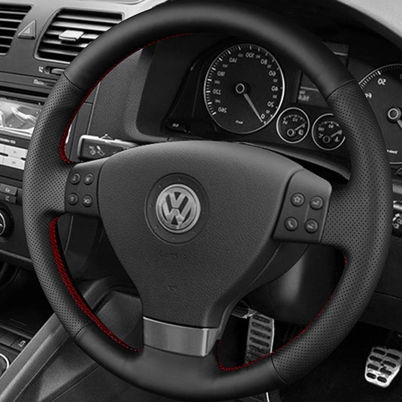 

Black Microfiber Leather Hand-stitched Car Steering Wheel Cover for Volkswagen Golf 5 Mk5 GTI VW Golf 5 R32 Passat R GT 2005