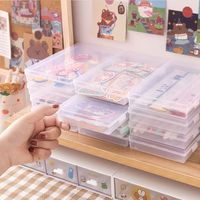 New Transparent Desk Storage Box School  Supplies Plastic Desktop Organizer Storage Box Pencil Box