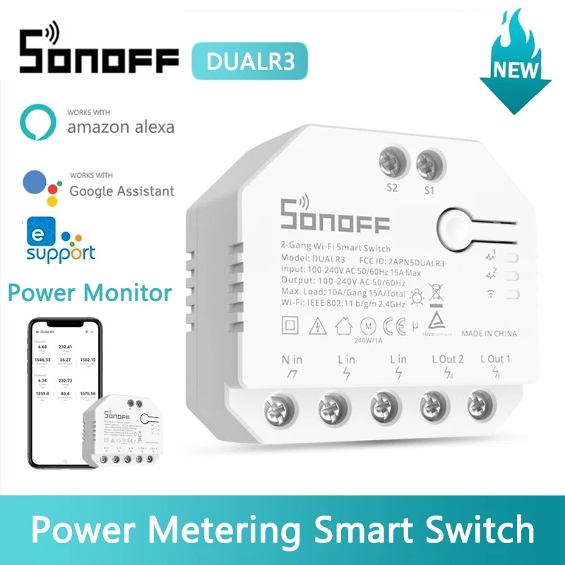 

SONOFF DUAL R3 Wifi 2 Gang Mini Smart Switch DIY Mini Smart Home With Timer Power Monitor EWeLink APP Control Alexa Google Home