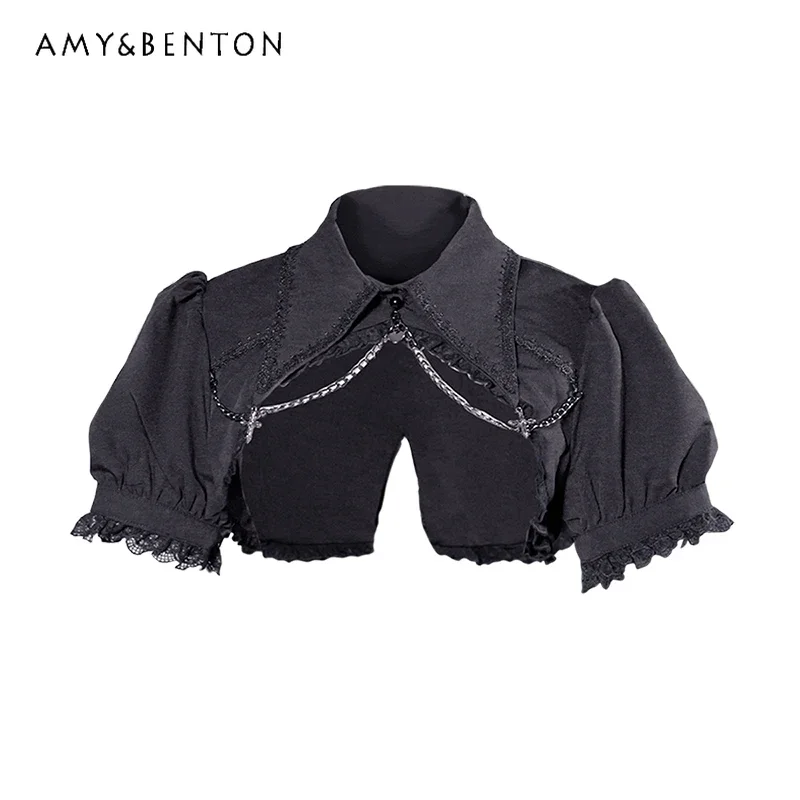 

Solid Color Versatile Temperament Coat Women's Subculture Street Jacket Original Lolita Goth Elegant Bubble Sleeve Short Coat