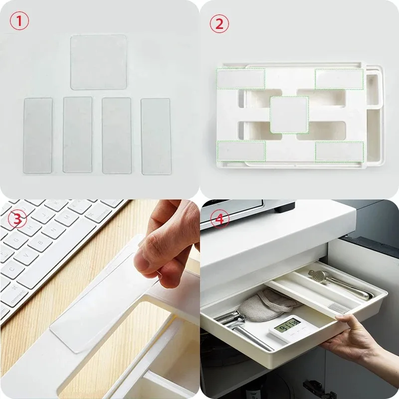 Self-Adhesive Under Desk Drawer Hidden Storage Box Makeup Organizer Self Stick School Stationery Case Pencil Tray Pen Holder