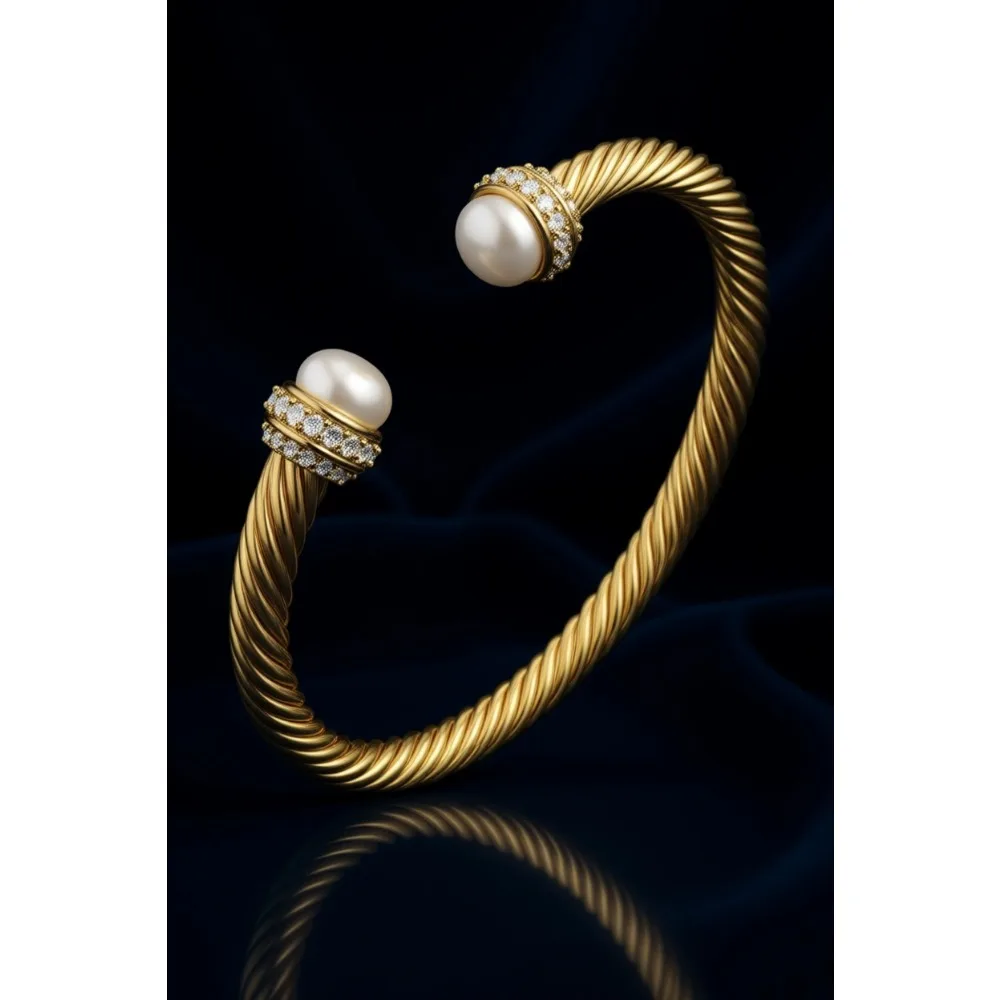 

Позолоченный регулируемый браслет-манжета для женщин, легкий, с витым плетением и жемчугом