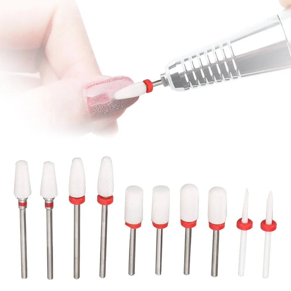 10pcs Stainless Steel Nail Art Drill Bits Set 3/32 Inch Standard Shank Ceramic Stainless Steel & Ceramic Grinding Heads