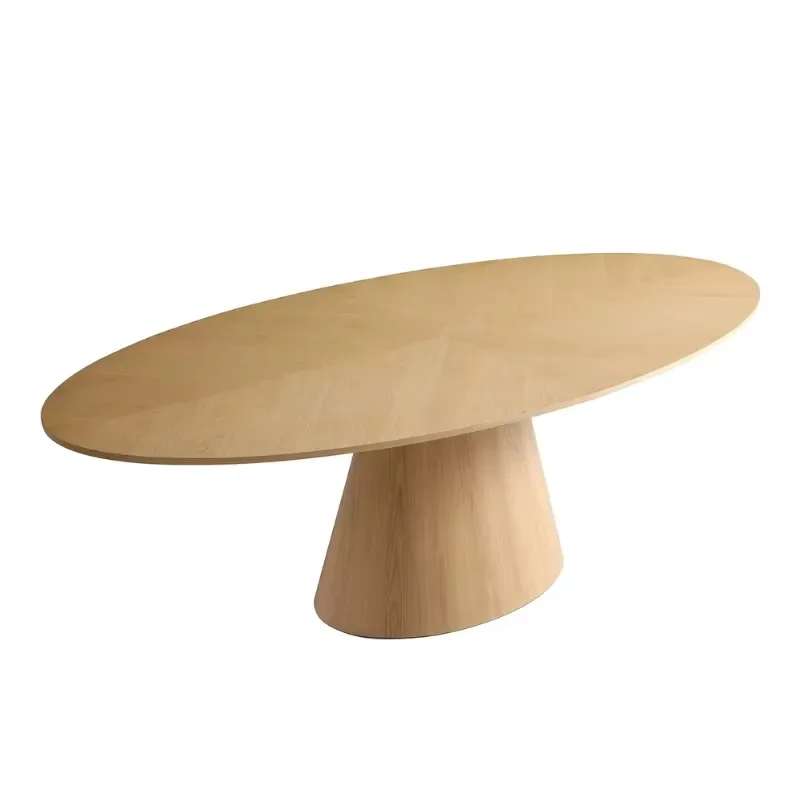 Mid Century Oval Nature Color MDF Veneer Dining Table