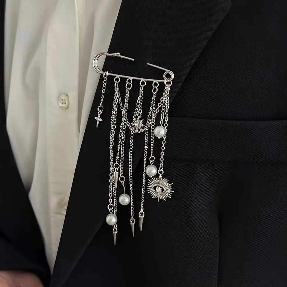 IngeSight.Z Creative Imitation Pearl Pendant Brooch Women Elegant Silver Color Metal Tassel Clothes Waist Buckle Pin Jewelry New