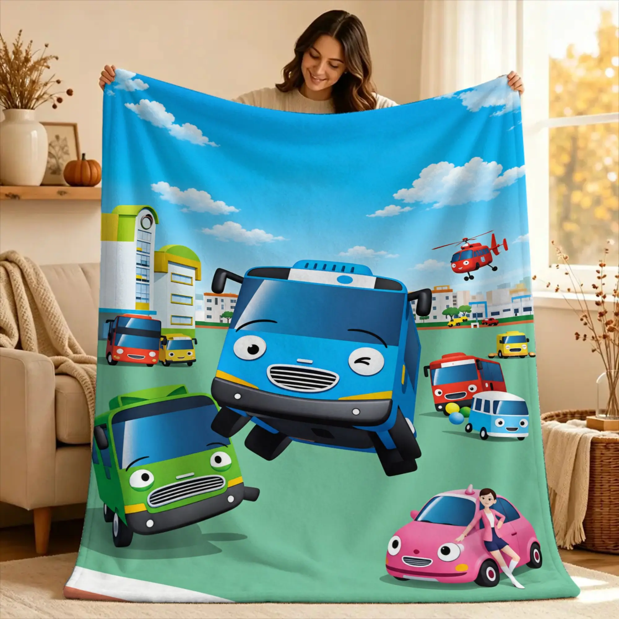 T-Tayo the L-Little Bus  Blanket Quality Super Soft  Throw Blanket Autumn Airplane Travel Living Room Graphic Bedspread