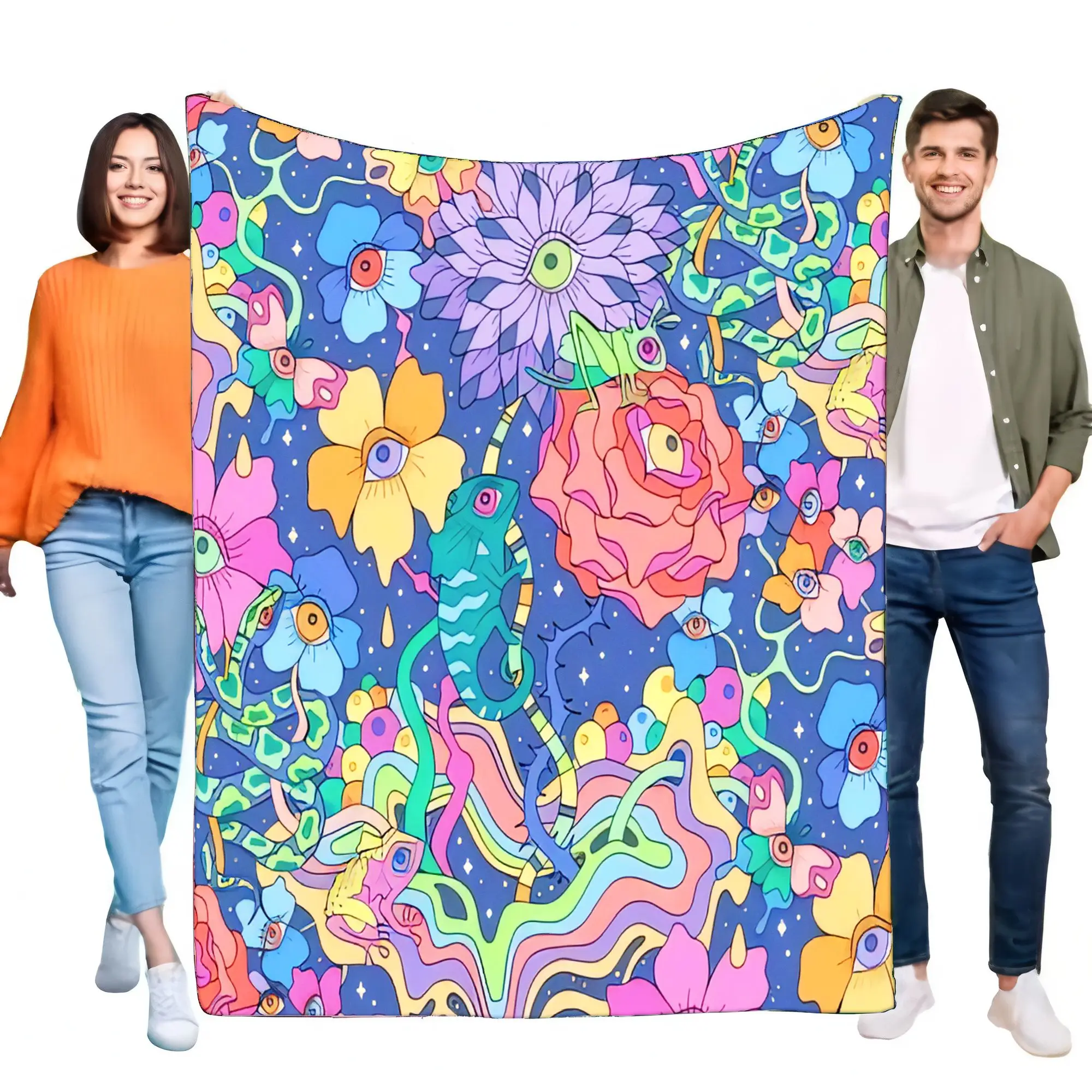 Colorful Flower and Snake Throw Blanket, Soft Cozy Bed Sofa Cover, Lightweight Decorative Piece, Perfect for Home Decor and Gift