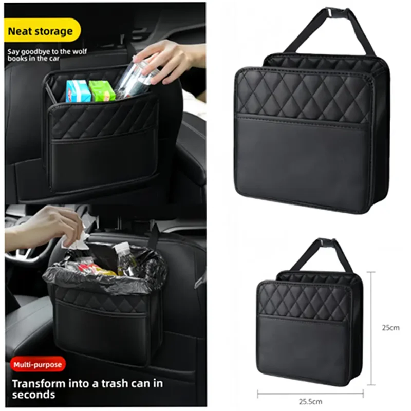Multifunctional Car Seat Storage Bag Leather Auto Organizer Garbage Bag Fit For Most Car Models