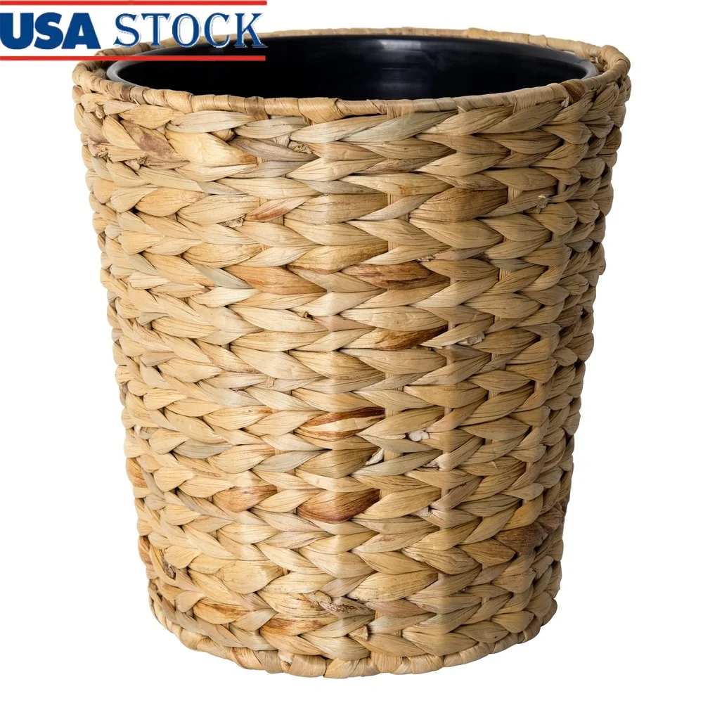 

Круглая корзина для мусора с натуральным водным гиацинта объемом 1,8 галлона со съемным вкладышем, прочная железная рама, домашний декоративный мусорный бак