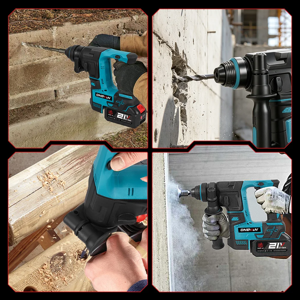 ONEVAN 2500W Bürstenloser Elektrohammer 3500 U/min Kabelloser Leichter Bohrhammer Schlagbohrmaschine für Makita 18V Akku – Detail 12