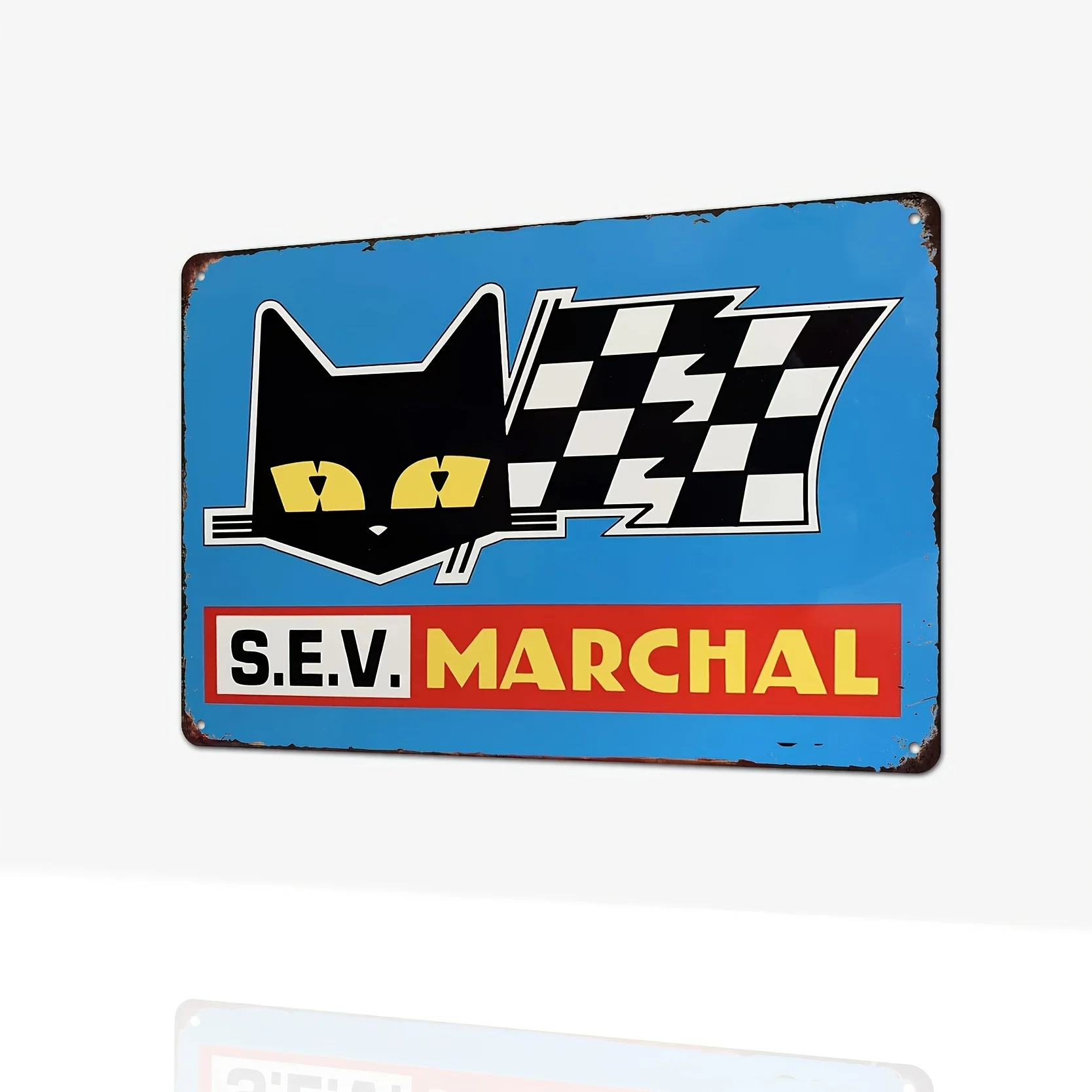 

of aluminum nameplate, S.E.V. Marchal retro racing logo classic metal mural decoration, suitable for garages, tool rooms, offic