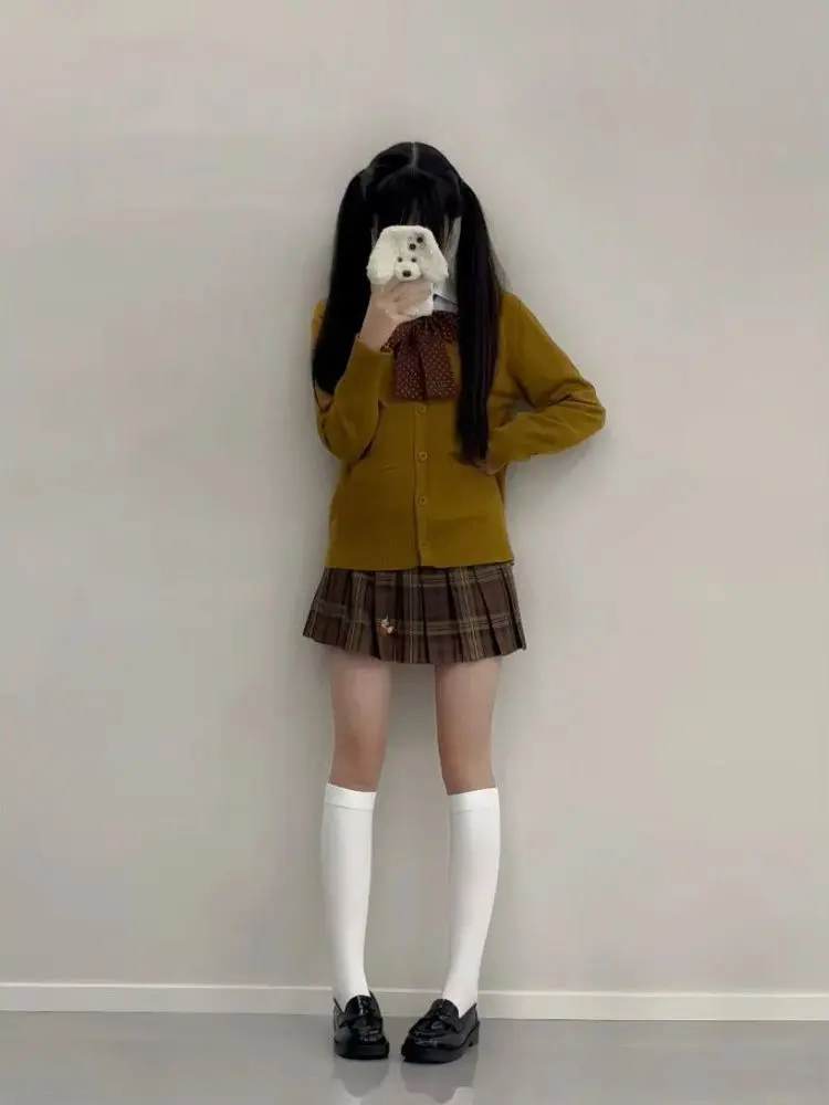 

Осень-зима Jk Sle Вязаный кардиган Long Sve Верхняя одежда College Sle Милый свитер Jaet Женский модный комплект Повседневная одежда