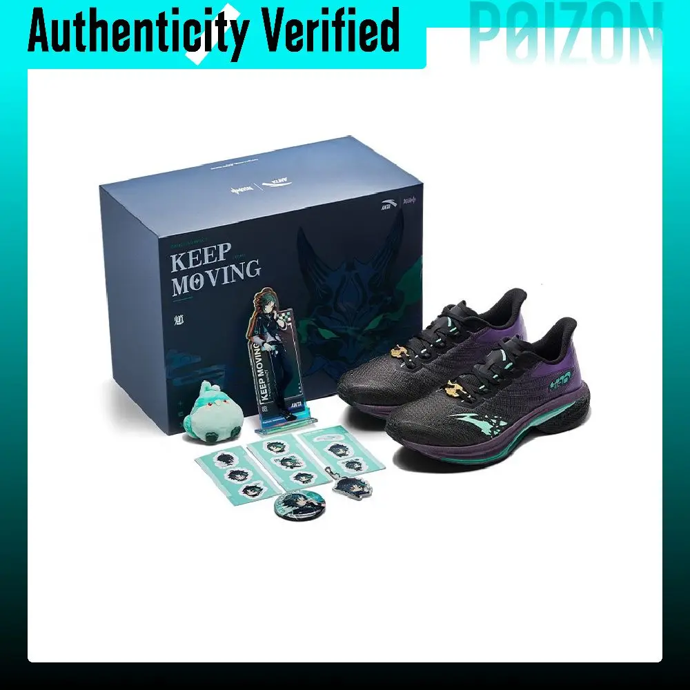 GenShin x Anta Mach 4 Fabric Slip Resistant Low top Running Shoes Women's Black Purple 122515583X-1