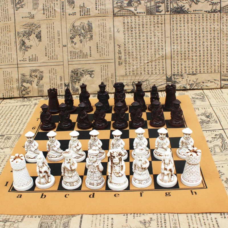 

Imitation Terra Cotta Warriors Chess Trumpet Resin Chess Pieces Leather Chessboard Small Qing Bing Chess Figure Modeling Puzzle