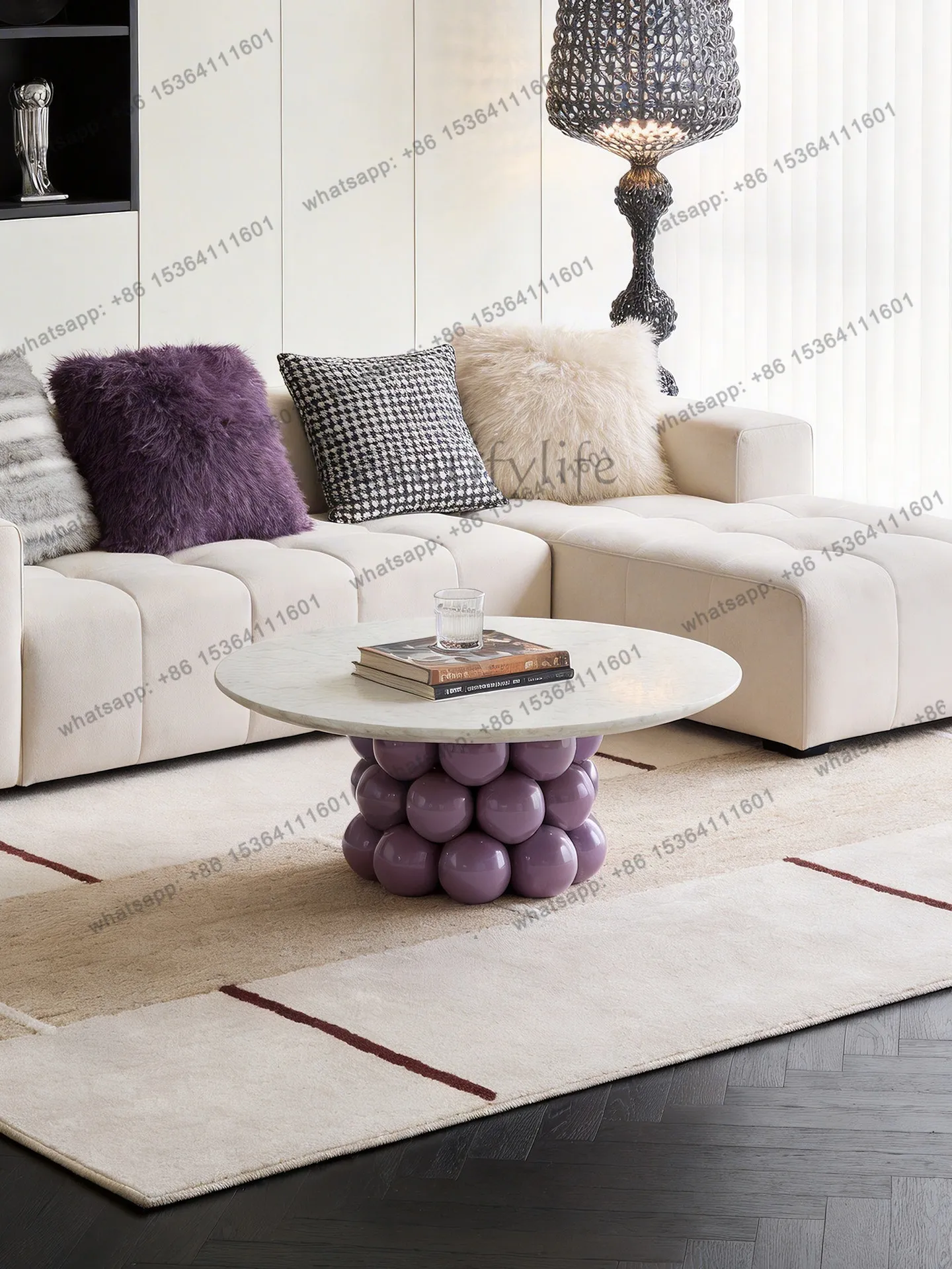 

LD creative round marble coffee table purple sphere geometric modeling base