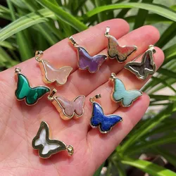 Cute Butterfly Natural Crystal Pendants for Necklace Jewelry Healing Pendulum Amethysts Lapis Malachite Stone Crystal Pendant