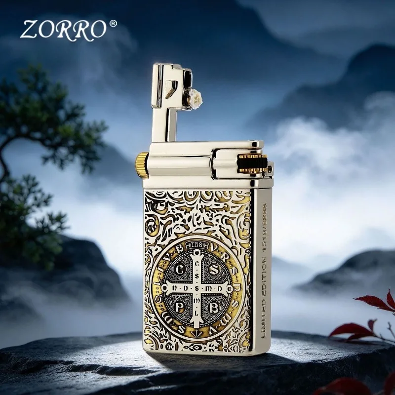 TOP ZORRO Creative Double Flame Kerosine Lighter Brass Double Sided Carved Sealed Inner Container Retro High End Limited Edition