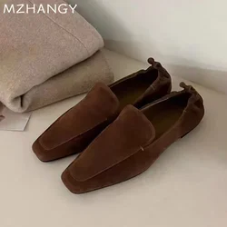 Women Suede Flats Loafers Shoes Casual Square Toe Designer Shoes Fashion New Walking Dress Cozy Shoes Brand Mujer De Zapatillas