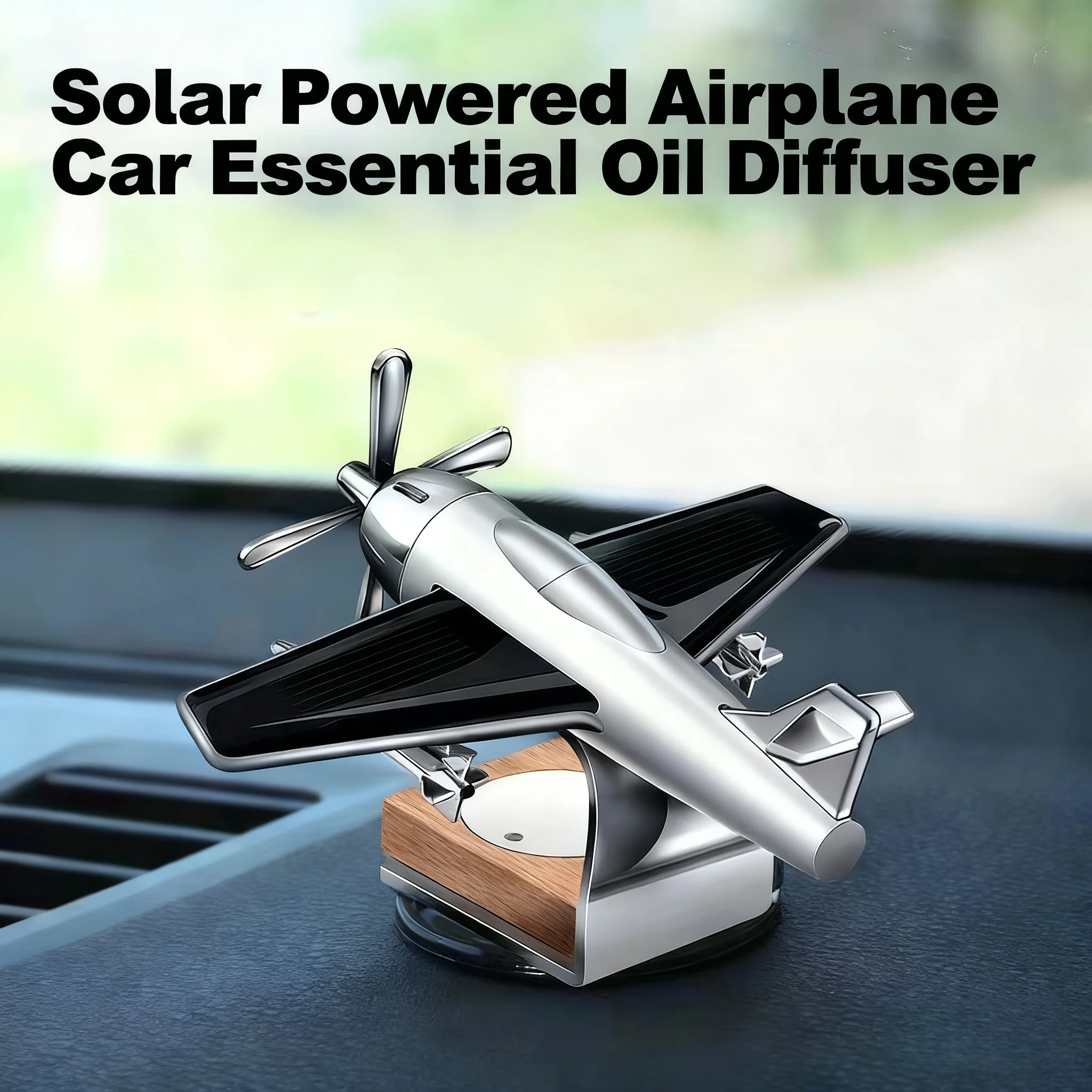 

Solar Powered Airplane Car Essential Oil Diffuser Wooden Base Interior Quiet Fragrance Spreader Dashboard Decor Car Supplies