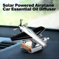 Solar Powered Airplane Car Essential Oil Diffuser Wooden Base Interior Quiet Fragrance Spreader Dashboard Decor Car Supplies