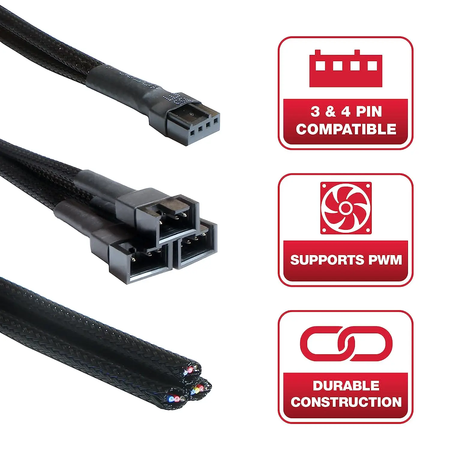 4-pin 1 to 3 Way PWM Fan Splitter Cable Cooled 1 to 3 Way Tap Sleeve Extension Braided Cable Extension Fan Connector