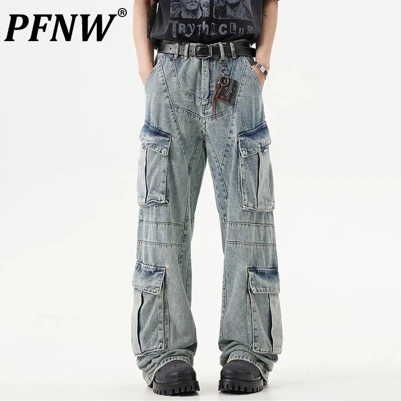 

PFNW Trendy Three-dimensional Multi Pocket Deconstruction Jeans Men's High Street Spliced New Trend Niche Wide Leg Pants 28W4949