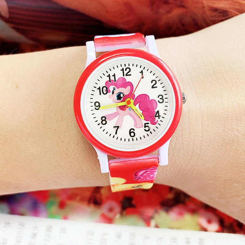 2024 Hot Selling Cartoon Rainbow Horse Children Watches Printed Silicone Strap Cute Kids Quartz Watches Student Sports Clock