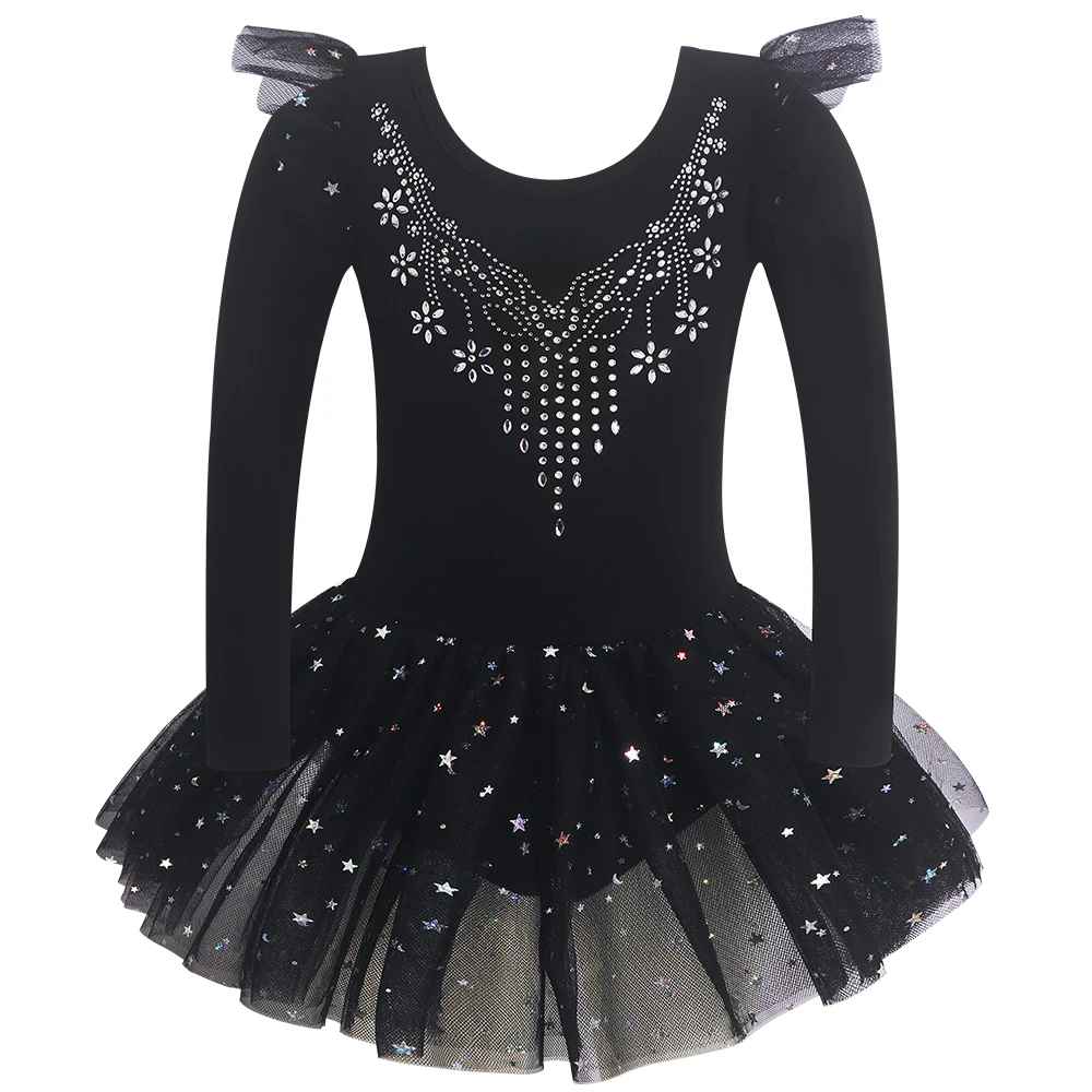 الفتيات بريق الباليه ثياب طويلة الأكمام الجمباز زي الاطفال ملابس الرقص الرياضية Unitards الرقص توتو فساتين